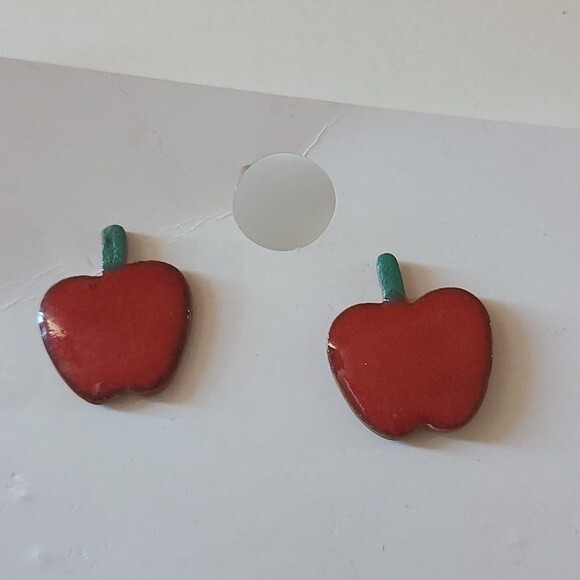 Assorted Pink & Red  Button & Apple Earrings Lot of 3 - Picture 4 of 5